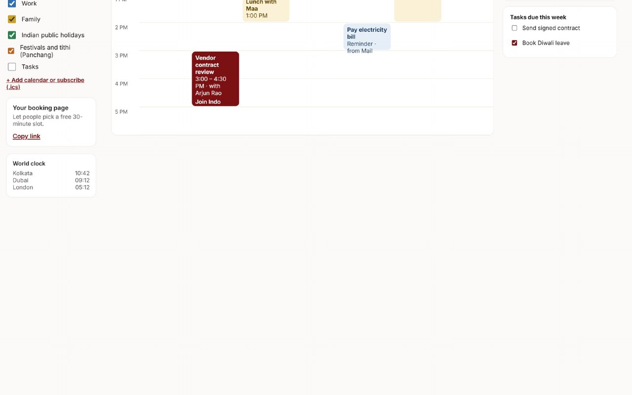 Indo Calendar week view